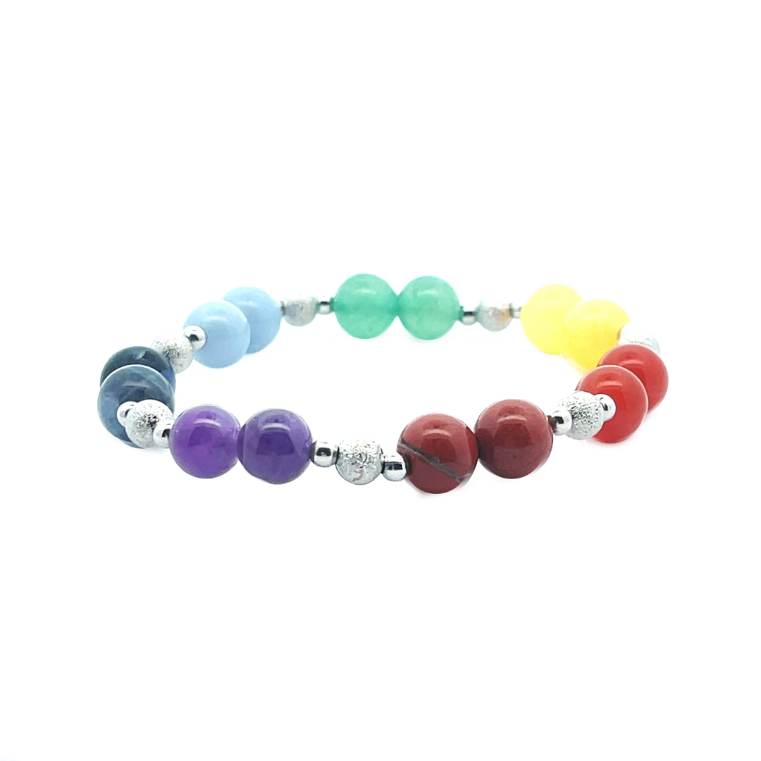 Chakra Silver Round Metal Beads Bracelet