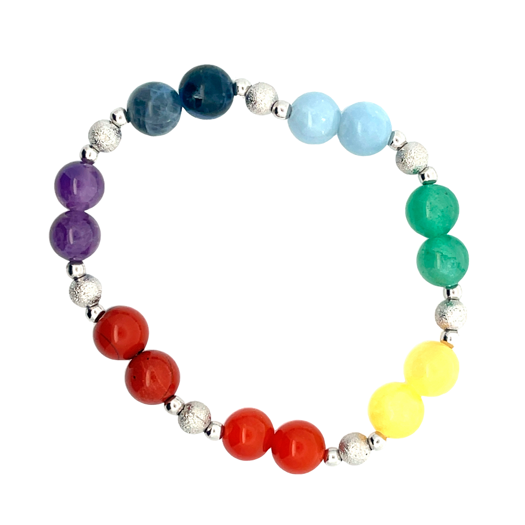 Chakra Silver Round Metal Beads Bracelet