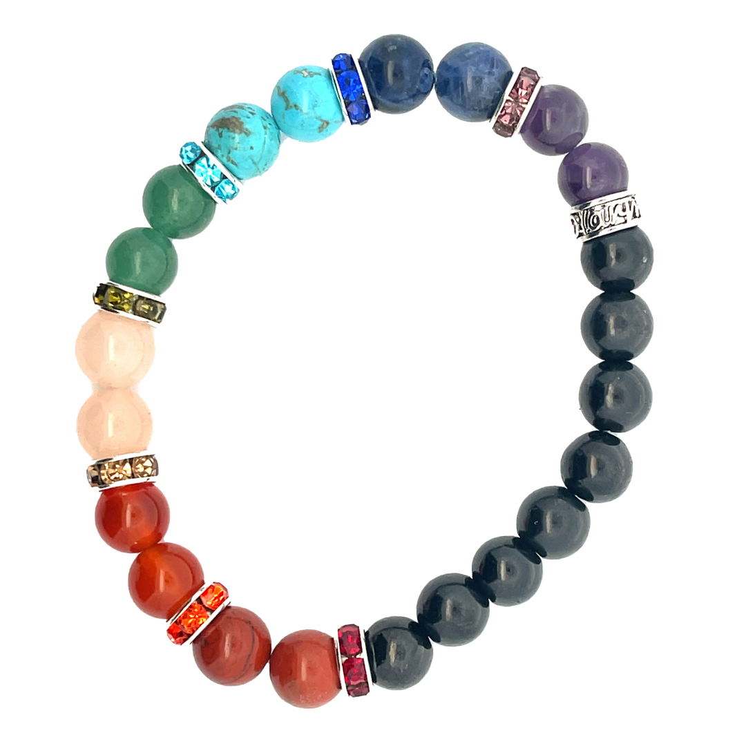 SHUNGITE, 7 CHAKRA BRACELET