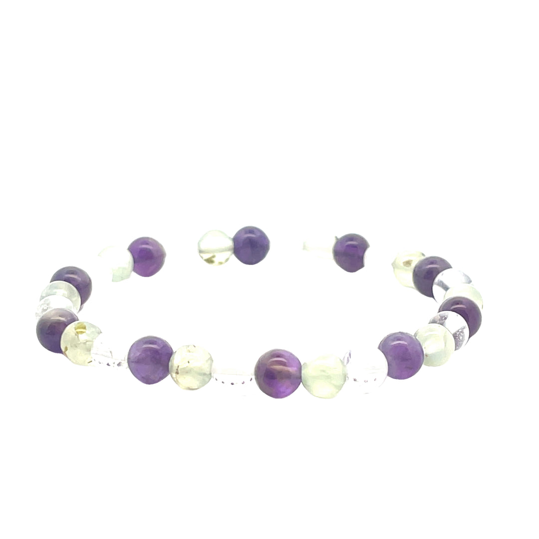 Amethyst, Prehnite, Clear Quartz Bracelet