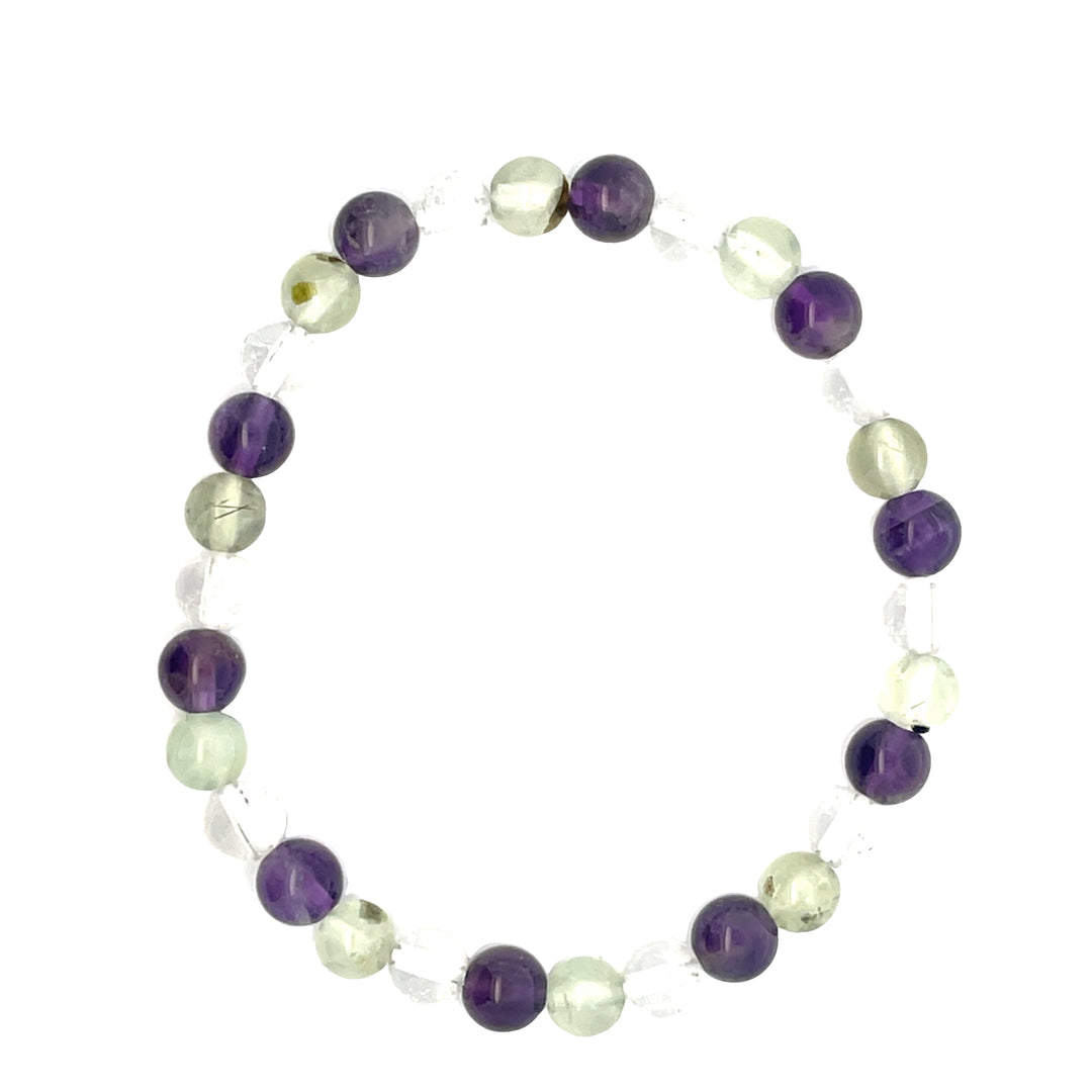 Amethyst, Prehnite, Clear Quartz Bracelet