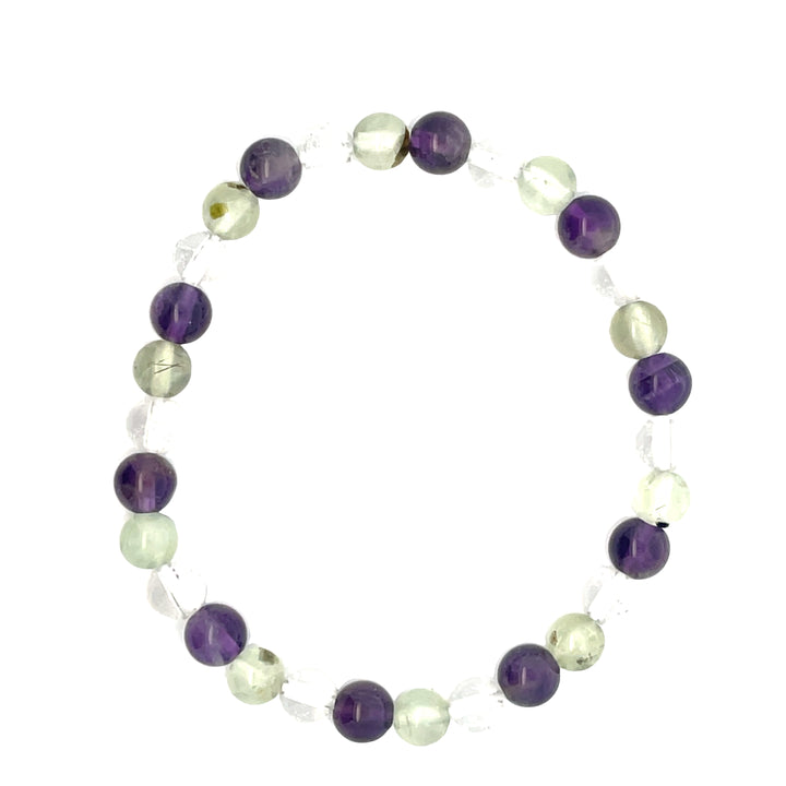 Amethyst, Prehnite, Clear Quartz Bracelet