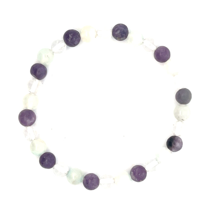 AMAZONITE, CRYSTAL, LEPIDOLITE BRACELET