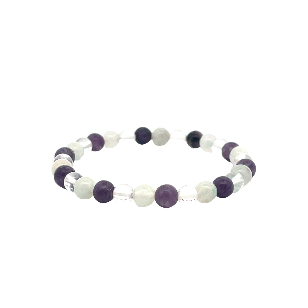 AMAZONITE, CRYSTAL, LEPIDOLITE BRACELET