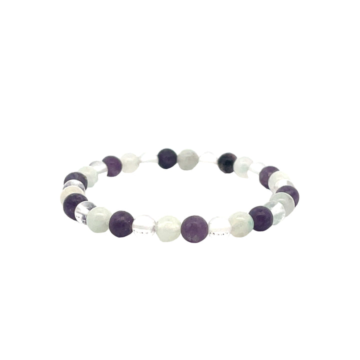 AMAZONITE, CRYSTAL, LEPIDOLITE BRACELET