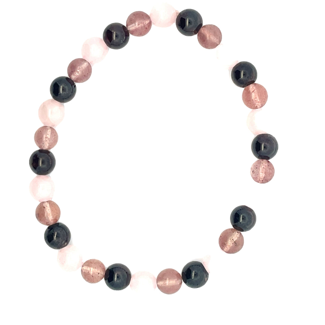 Rose Quartz,Strawberry Quartz, Garnet Bracelet