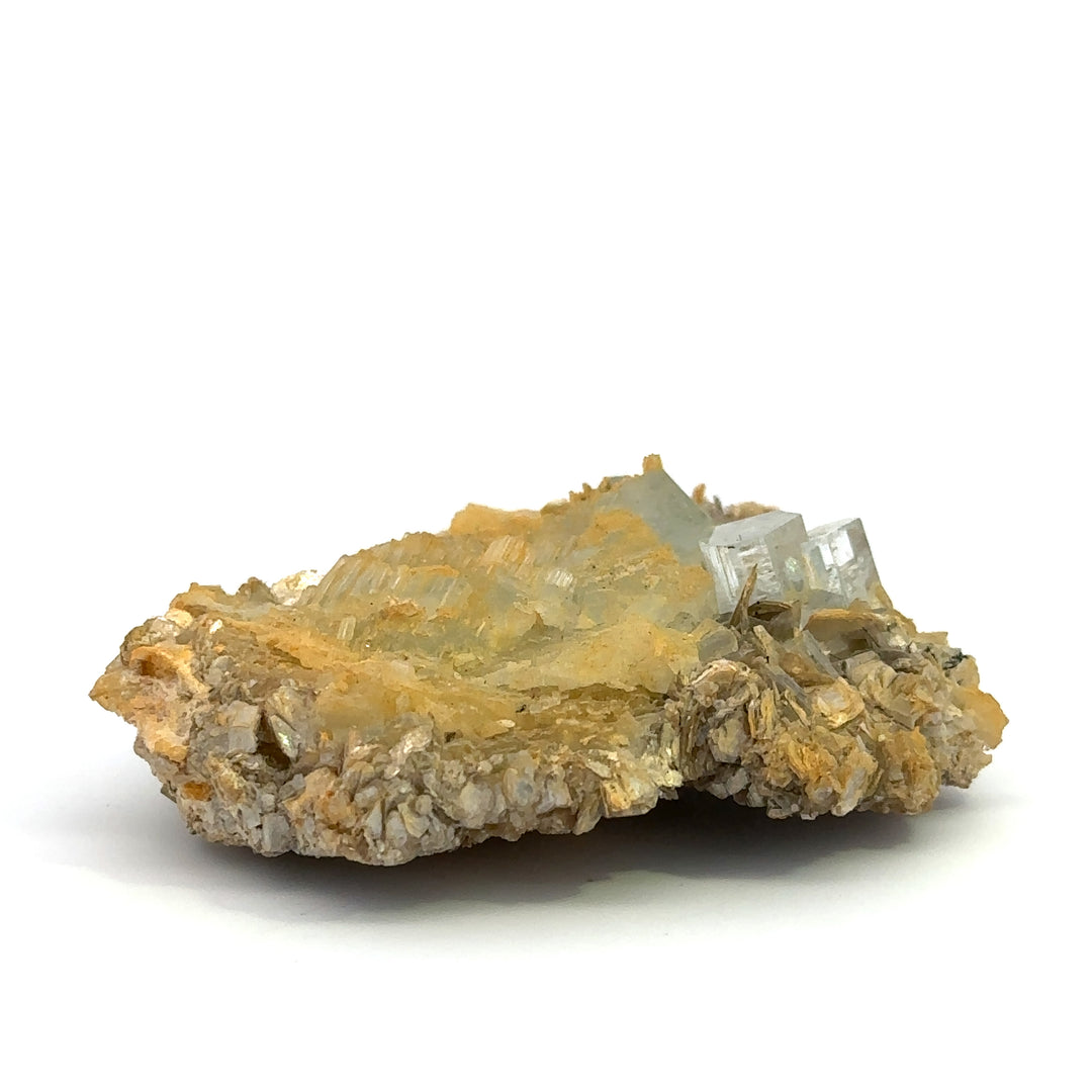 Aquamarine on Peach Muscovite Feldspar Matrix. - A28