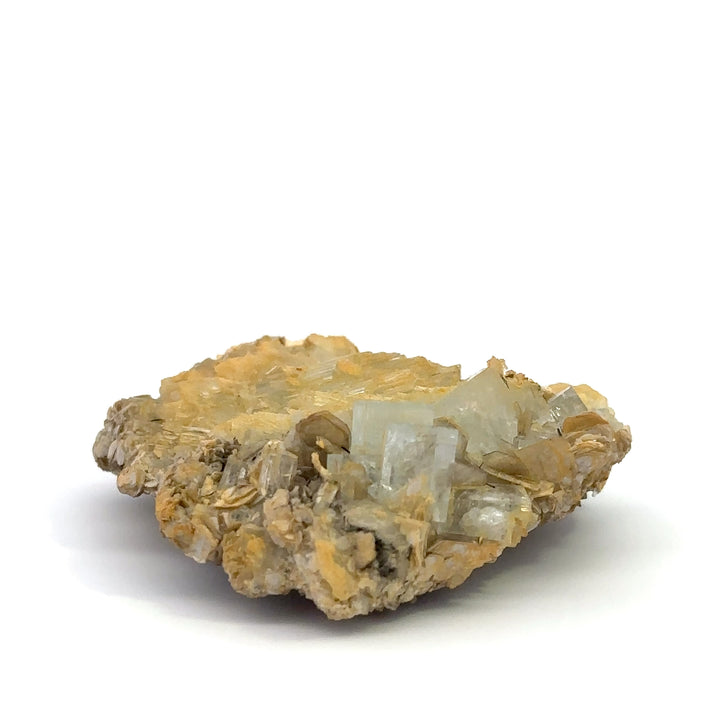 Aquamarine on Peach Muscovite Feldspar Matrix. - A28