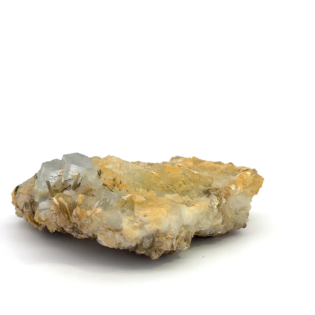 Aquamarine on Peach Muscovite Feldspar Matrix. - A28