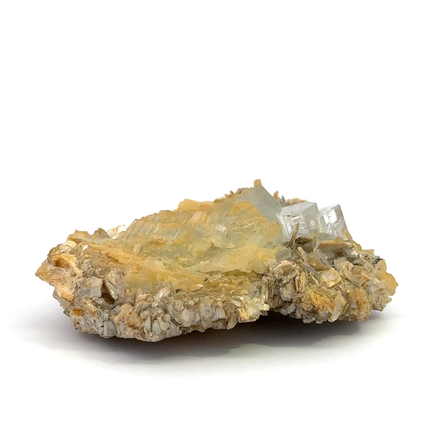 Aquamarine on Peach Muscovite Feldspar Matrix. - A28