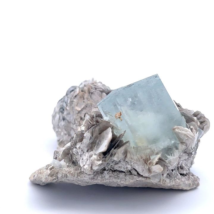 Aquamarine w/ Black Tourmaline on Muscovite Feldspar Matrix - A47