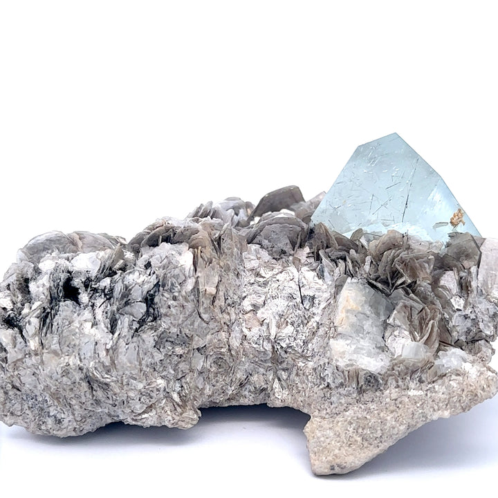 Aquamarine w/ Black Tourmaline on Muscovite Feldspar Matrix - A47