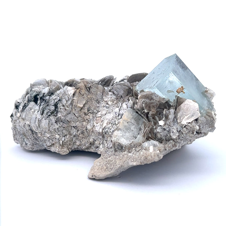 Aquamarine w/ Black Tourmaline on Muscovite Feldspar Matrix - A47