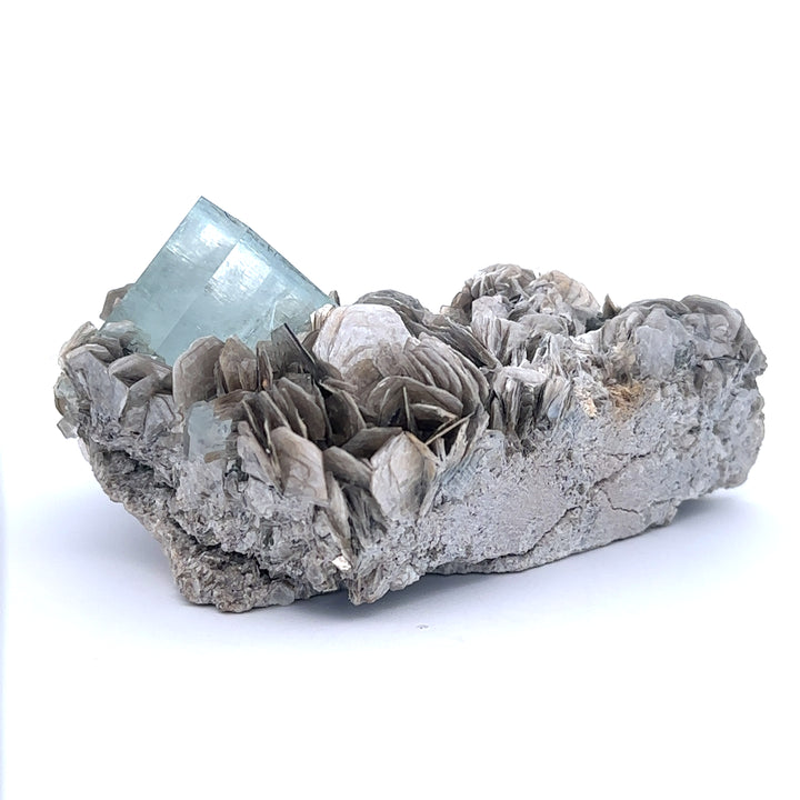 Aquamarine w/ Black Tourmaline on Muscovite Feldspar Matrix - A47