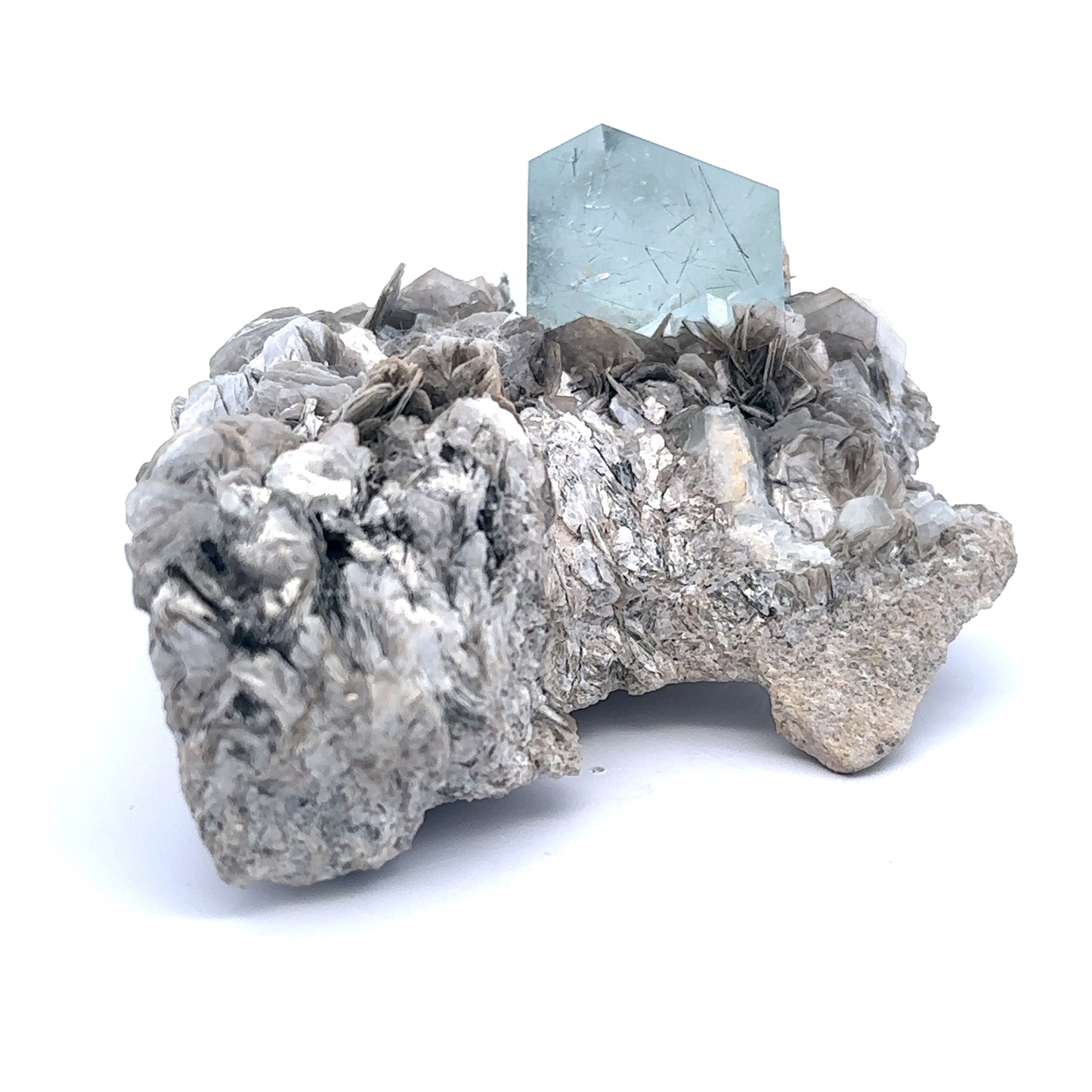 Aquamarine w/ Black Tourmaline on Muscovite Feldspar Matrix - A47